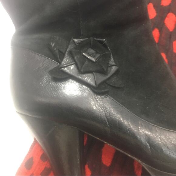 Naya Breeze Black Leather Floral Zip Up Block Heel Ankle Boots  9m - Picture 3 of 6